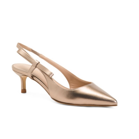 LK BENNETT bronze Made In Italy Leather Barette Side Bow Kitten Heels